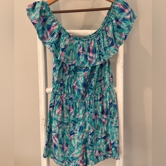 Atmosphere tropical palm off the shoulder ruffle romper size 6 - Picture 1 of 8